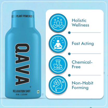 QAVA Relaxation Shot | Plant Powered | Kava Kava | 55 ML (Pack of 4) | No Added Sugar | Zero Calorie